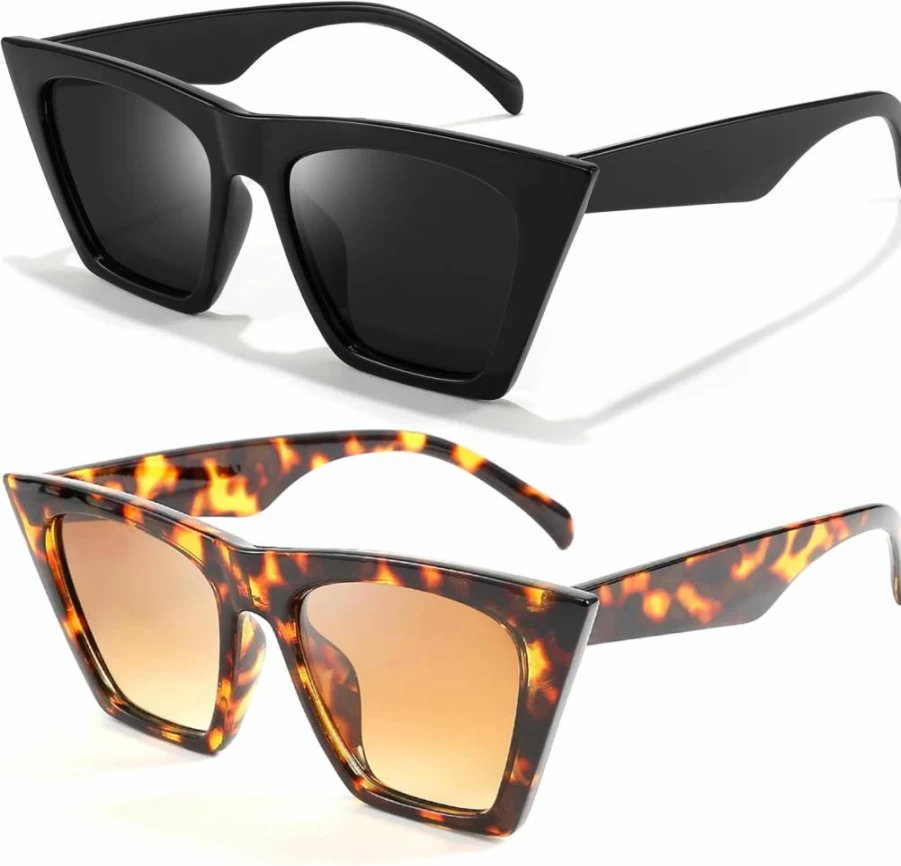 FEISEDY Vintage Cat Eye Sunglasses for Women - Retro Square Frame Trendy UV Protection B2473