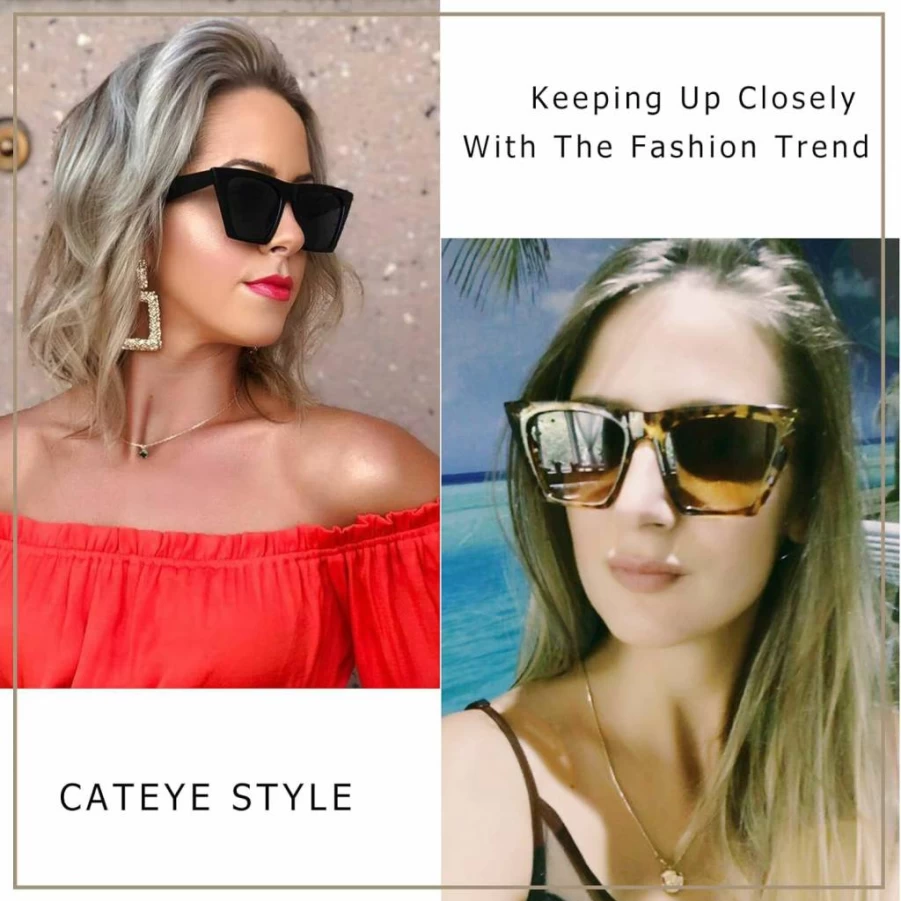 FEISEDY Vintage Cat Eye Sunglasses for Women - Retro Square Frame Trendy UV Protection B2473