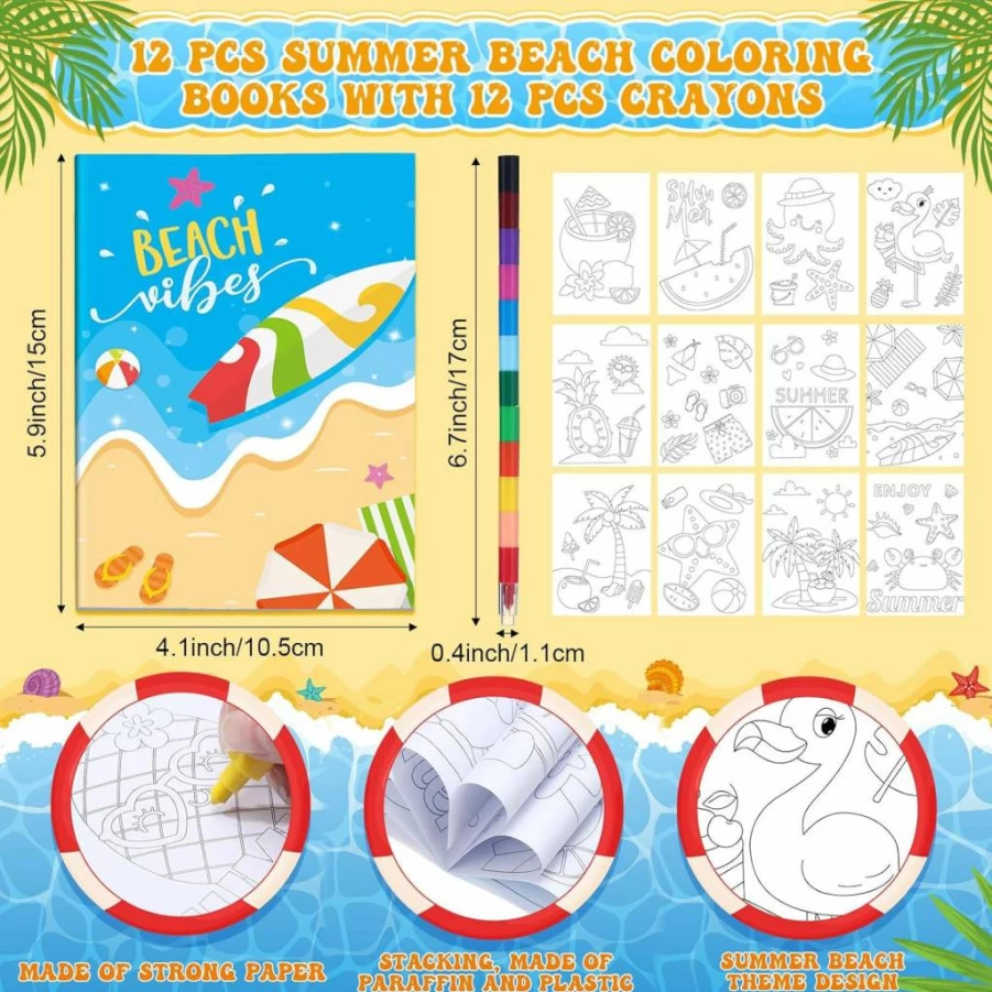 Seajan 110-Piece Kids Party Favors Bulk Set - Summer Luau Coloring Books, Crayons, Slap Bracelets, Goodie Bag Fillers for Hawaiian Birthday & Beach Parties