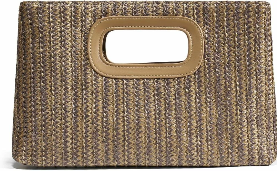 CHUNLI Woven Straw Clutch Purse for Women - Boho Beach Bag with Top Handle, Summer Vacation Handbag