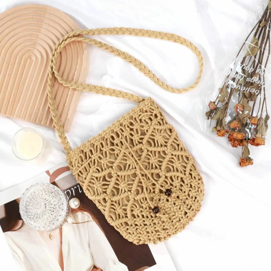 KPX Straw Crossbody Bag - Woven Beach Purse for Women, Bohemian Chic Summer Tote with Chain, Casual Hobo Handbag