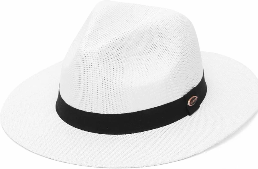 GEMVIE Straw Fedora Hat for Men & Women - Summer Beach Panama Sun Hat with Wide Brim