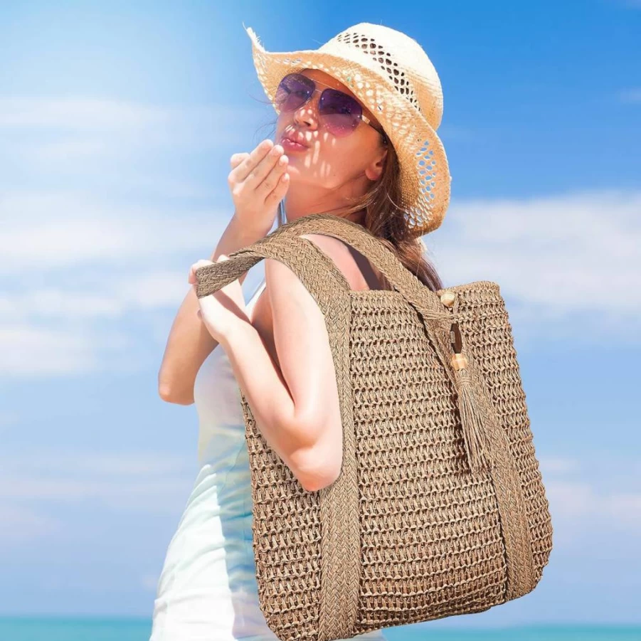 Pleneal Mesh Beach Tote Bag for Women - Lightweight Summer Shoulder Bag for Pool, Vacation, and Travel