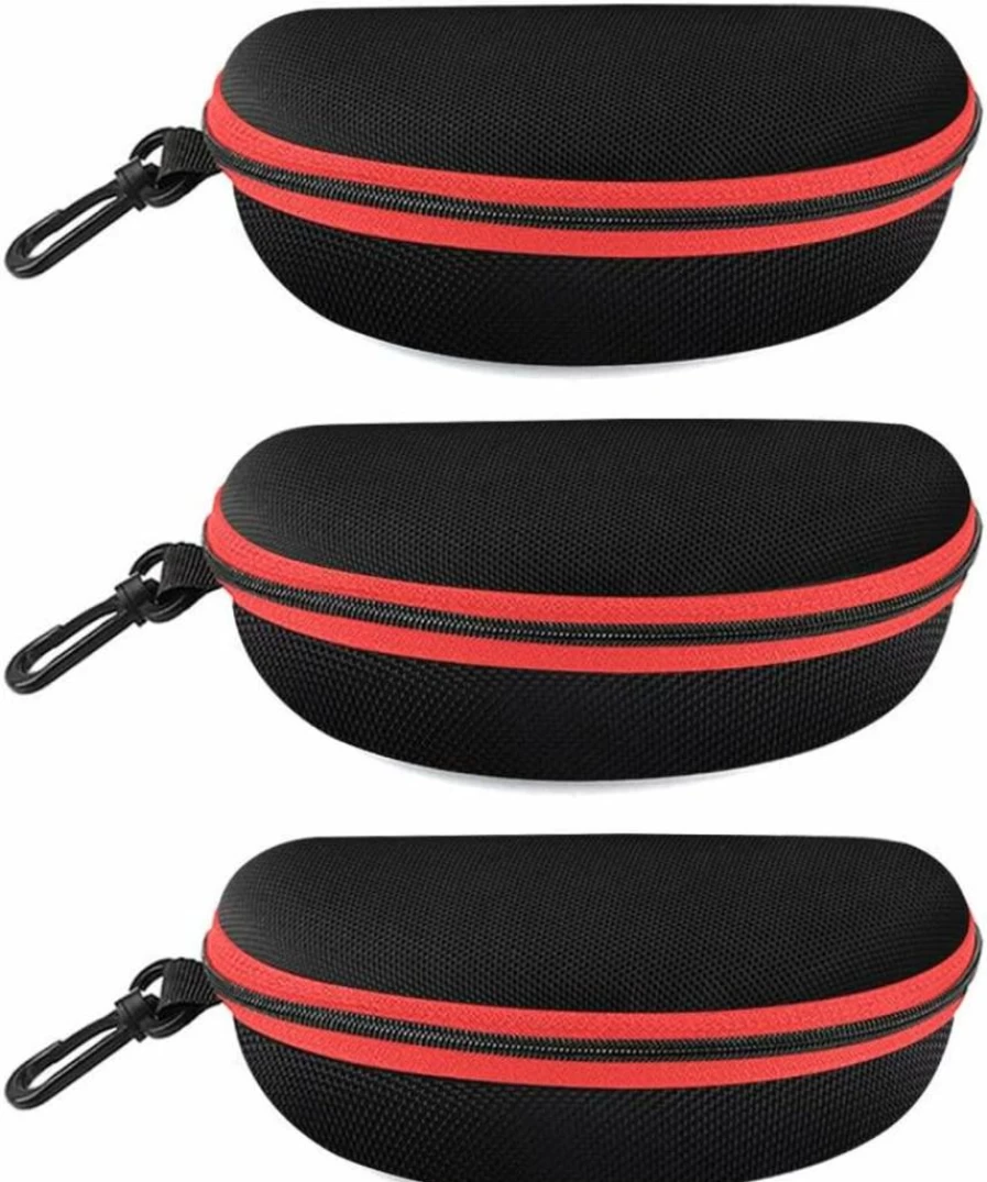 Alladaga 3 Pack Durable Zipper Eyeglasses & Sunglasses Case with Carabiner Hook for Easy Attachment