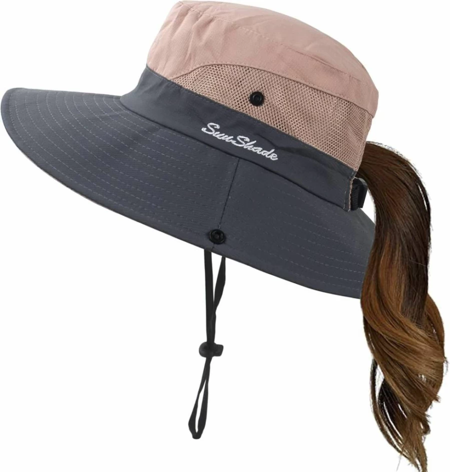 Mukeyo Women's Wide Brim Sun Hat UPF 50+ UV Protection Foldable Ponytail Bucket Cap for Beach Fishing Hiking Summer Outdoor Activities