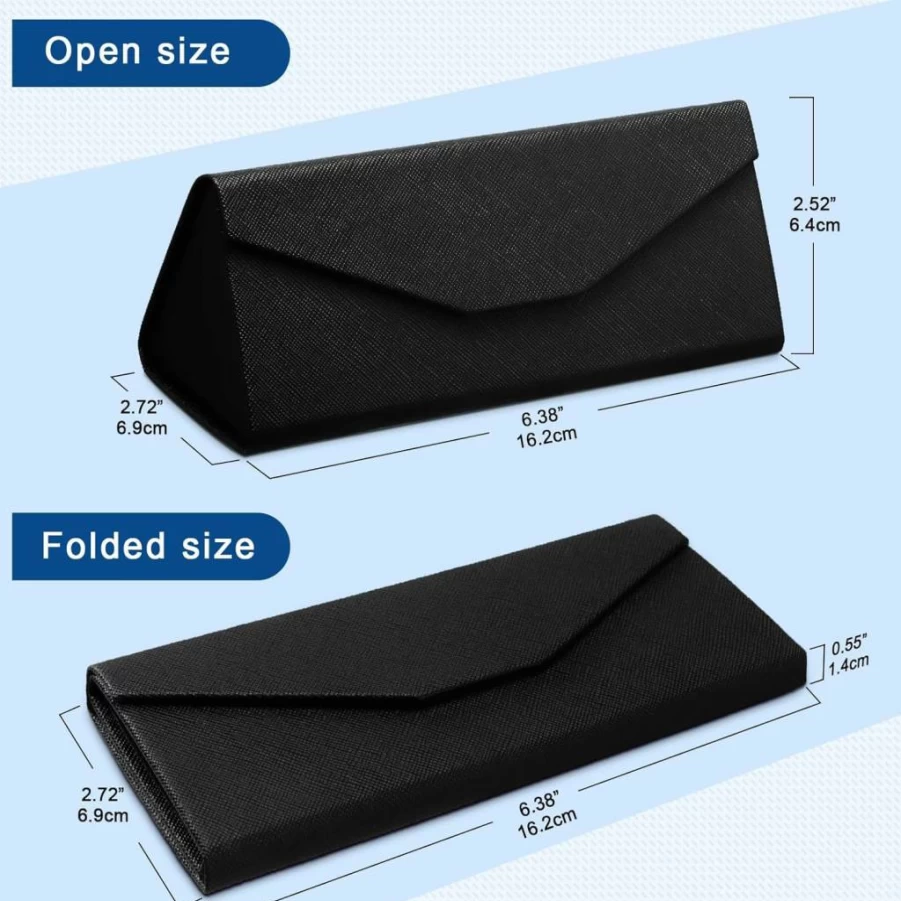 Flutesan 4 Pack Hard Shell Sunglasses Case - Foldable Leather Eyeglasses Holder with 4 Microfiber Cleaning Cloths