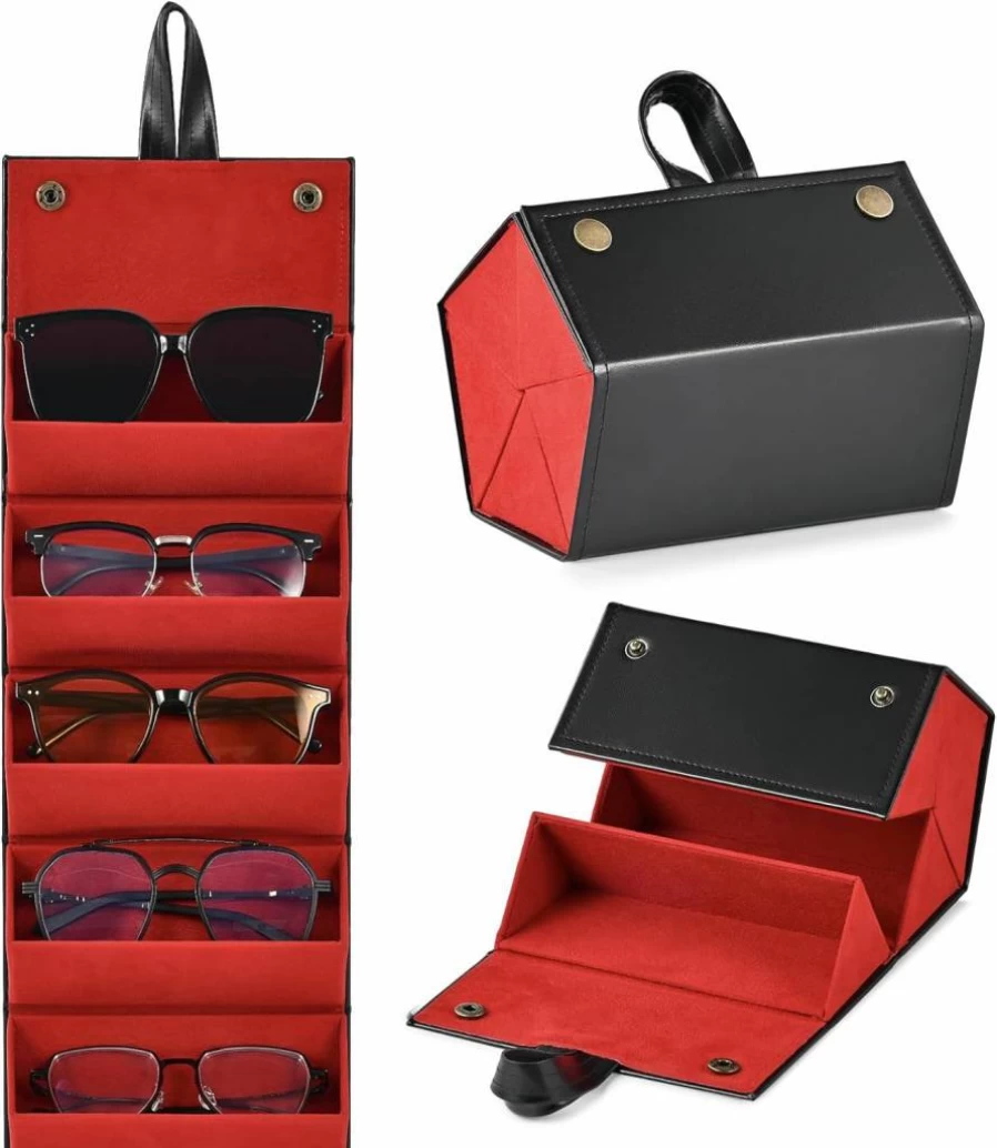 CO-Z Foldable Travel Sunglasses Case with 5 Slots – Portable Eyewear Organizer for Multiple Pairs