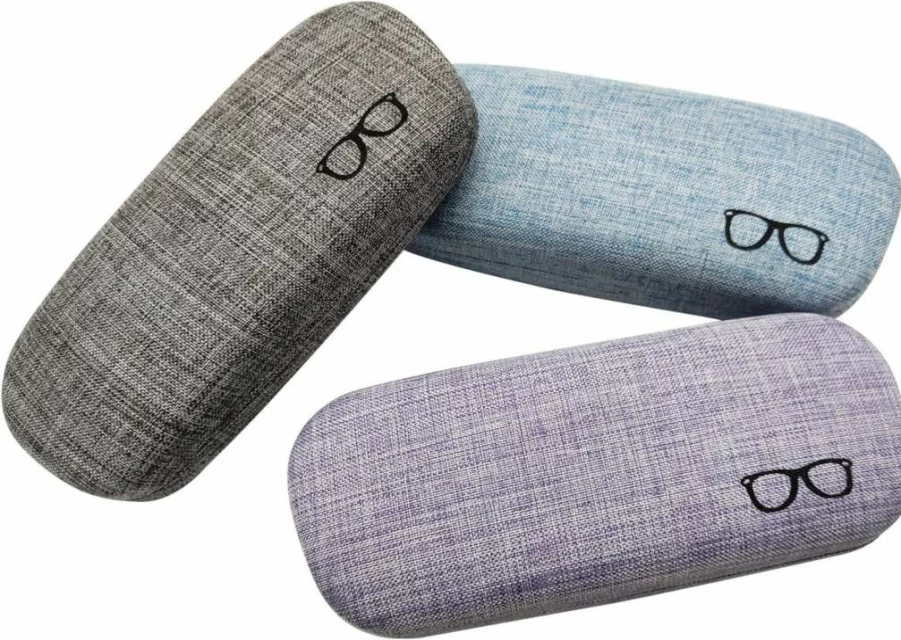 HSYMQ 3-Pack Durable Hard Shell Glasses Case with Linen Fabric - Large Protective Eyewear Storage for Men & Women
