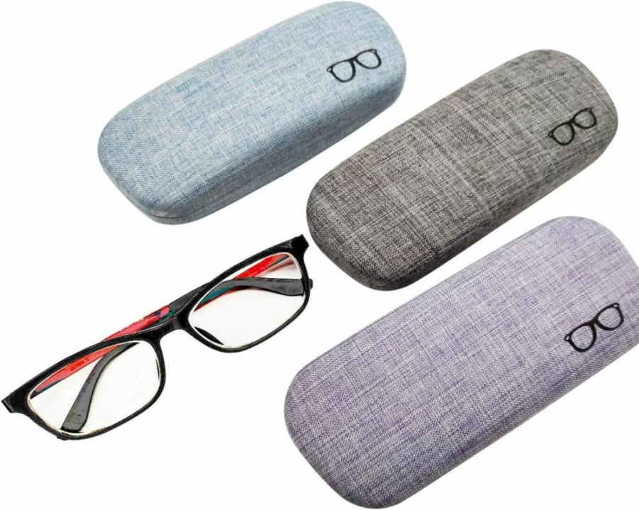 HSYMQ 3-Pack Durable Hard Shell Glasses Case with Linen Fabric - Large Protective Eyewear Storage for Men & Women