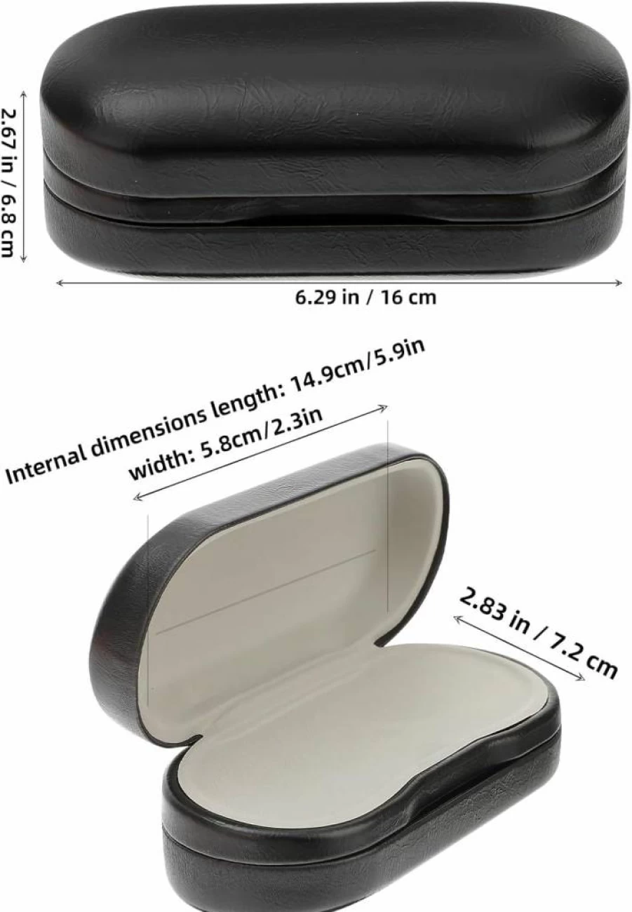 AOKWAWALIY Leather Eyeglass Case for Men & Women - Double Compartment Portable Sunglasses Holder Box - Compact Glasses Organizer (Fits Regular Size Frames)