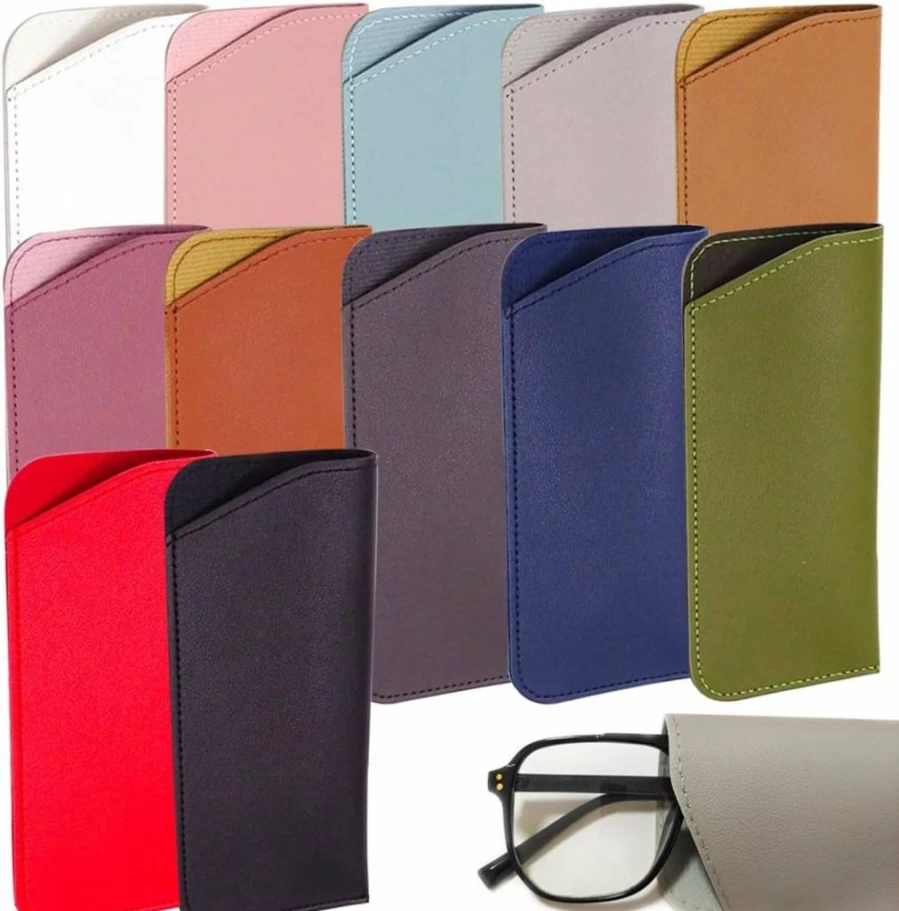 12 Pcs AddLotLot Leather Sunglasses Cases - Slim Portable Travel Eyewear Pouch for Men, Women & Kids - Multi-Color Soft Glasses Storage for All Types of Shades