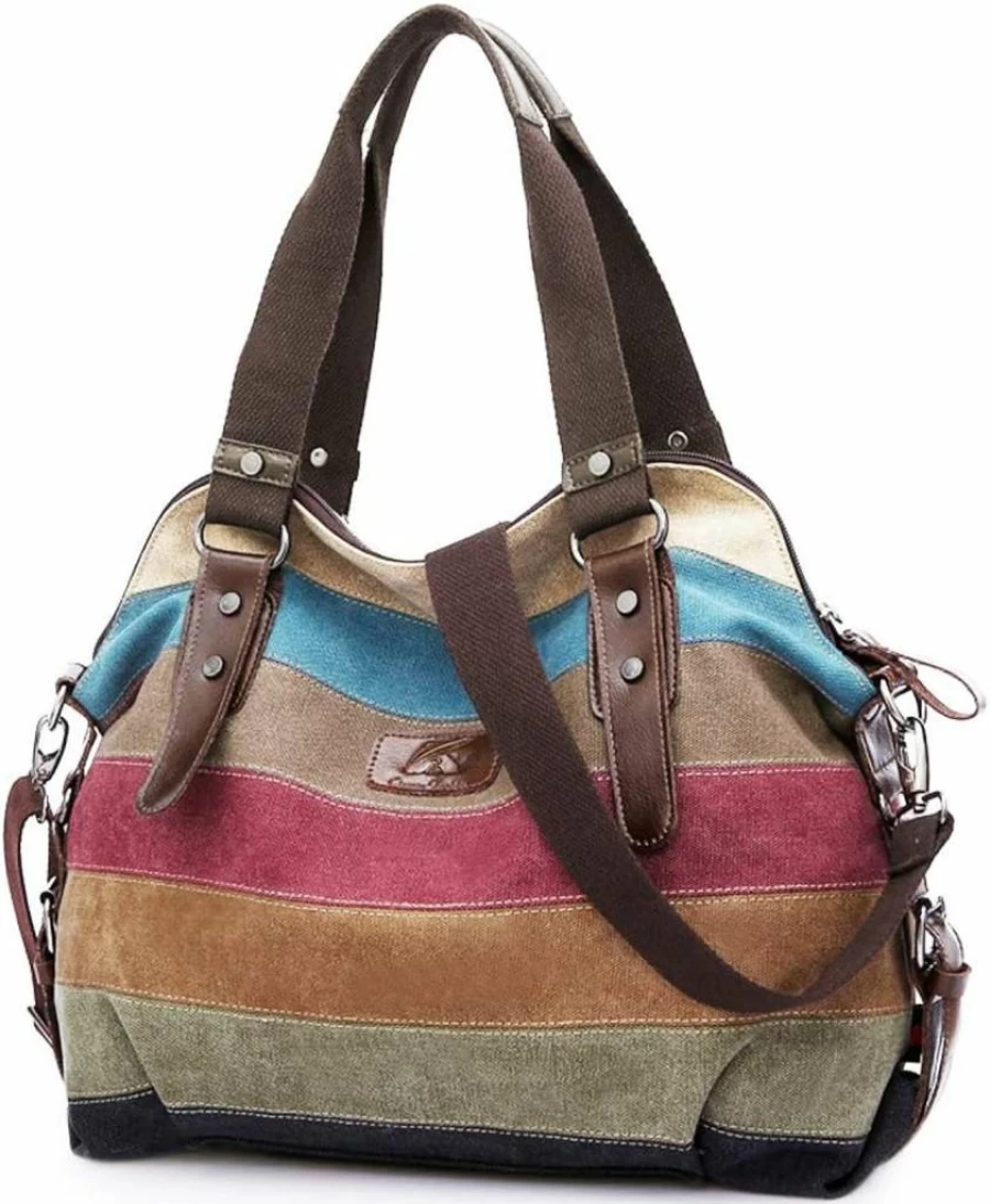 SNUG STAR Women's Canvas Crossbody Bag - Multi-Color Striped Lattice Shoulder Purse & Tote Handbag