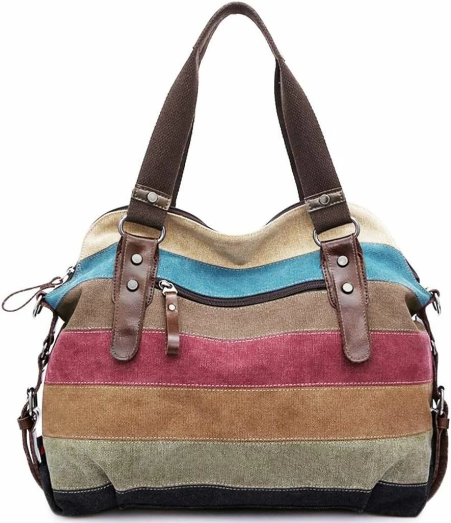 SNUG STAR Women's Canvas Crossbody Bag - Multi-Color Striped Lattice Shoulder Purse & Tote Handbag