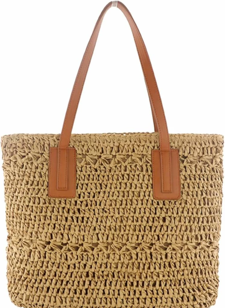 Tellrain Straw Tote Bag for Women - Handmade Woven Beach Bag, Bohemian Summer Shoulder Bag, Crochet Purse for Travel, Carteras De Mujer, Structured Pom Decor