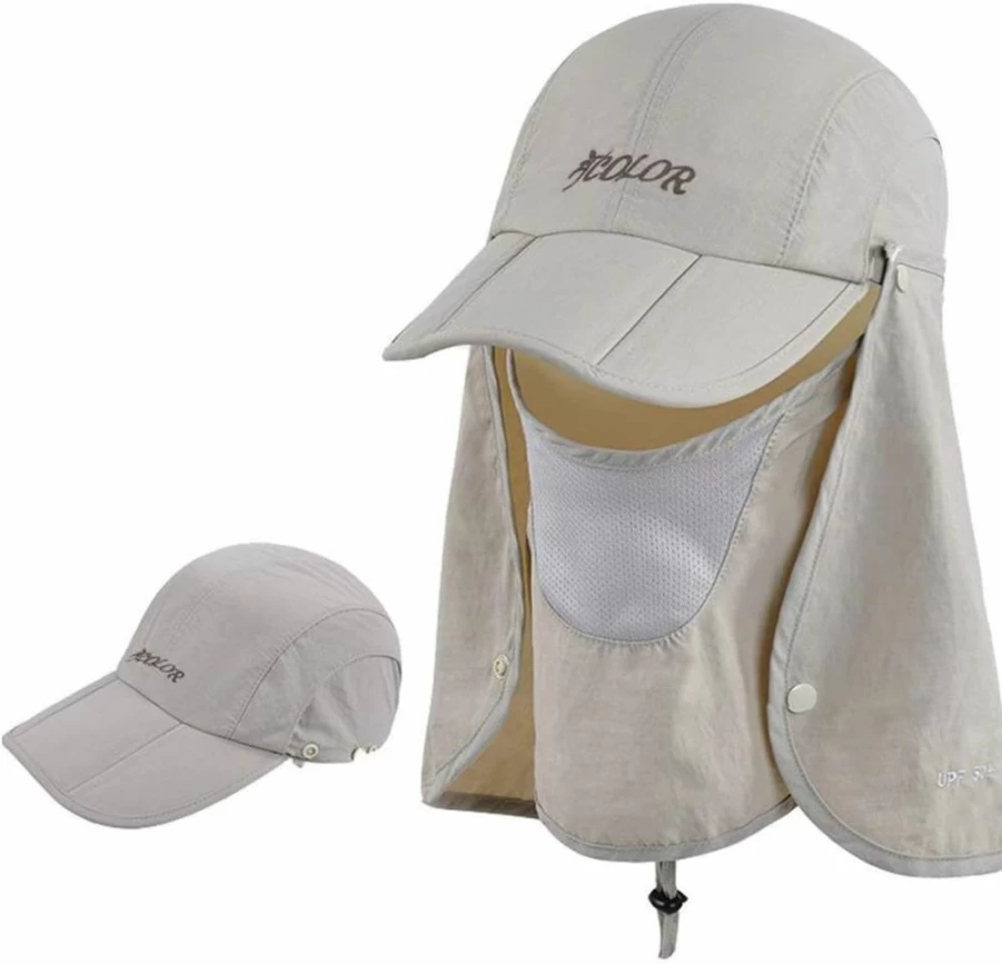 iColor UPF50+ Foldable Sun Hat for Men & Women - Wide Brim Fishing Hat with Neck Flap, Adjustable Ponytail Sun Protection Cap for Outdoor Activities