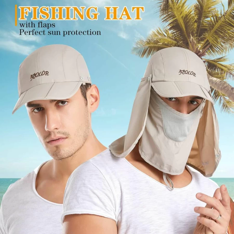 iColor UPF50+ Foldable Sun Hat for Men & Women - Wide Brim Fishing Hat with Neck Flap, Adjustable Ponytail Sun Protection Cap for Outdoor Activities