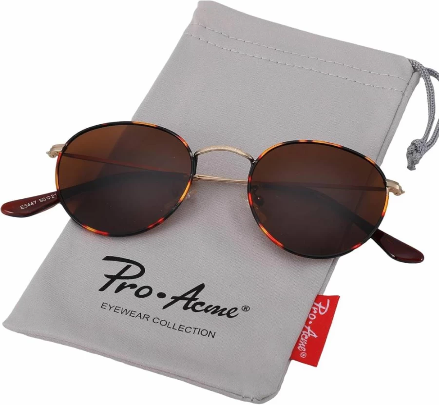 Pro Acme Women's Retro Designer Polarized Sunglasses – Small Round Metal Frame UV Protection