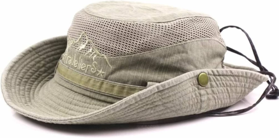KeepSa Men's Cotton Wide Brim Sun Hat - UPF 50+ Safari Boonie Hat for Summer, Outdoor Sun Protection, Foldable & Breathable Bucket Hat with Embroidery