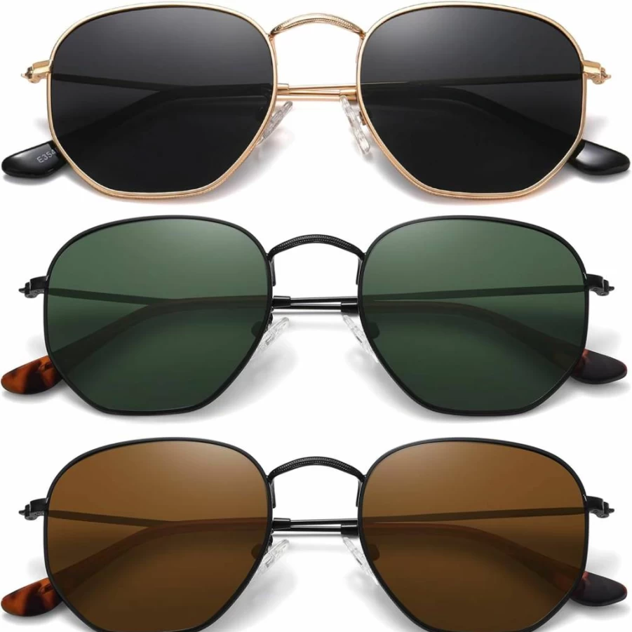 MEETSUN Polarized Hexagon Sunglasses for Women & Men, UV400 Protection, Metal Frame, Polygon Square Sun Glasses