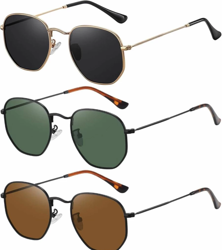 MEETSUN Polarized Hexagon Sunglasses for Women & Men, UV400 Protection, Metal Frame, Polygon Square Sun Glasses