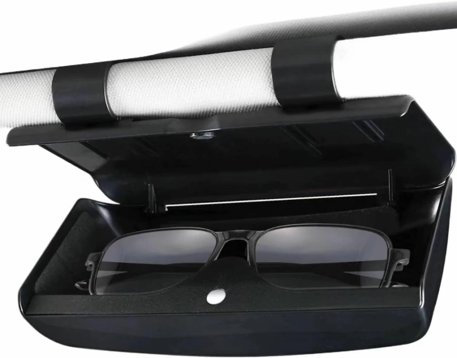 KAFANLIN Magnetic Car Sunglass Holder - Sun Visor Organizer with Hard Case Storage, Card Slots & Clip for SUV, Truck & Vehicle Accessories (Black)