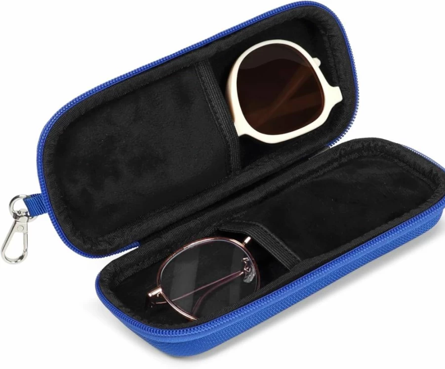 Tangoner Hard Shell Double Eyeglasses Case - Zippered Travel Sunglasses Organizer for Car & Vehicle Storage