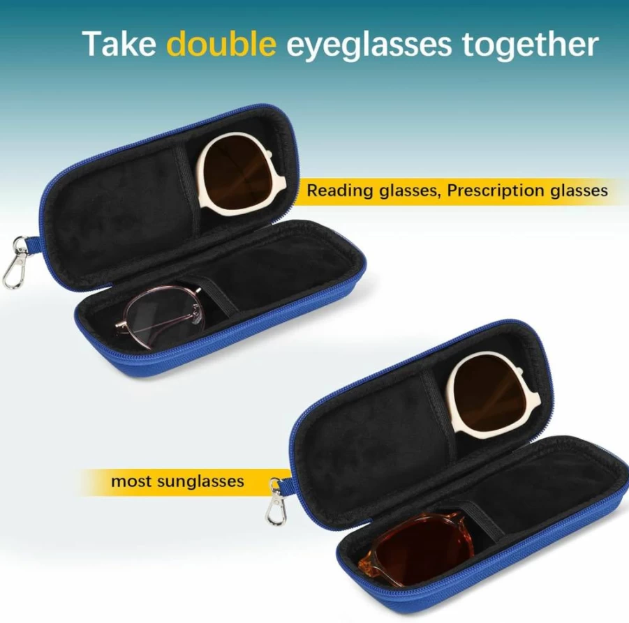 Tangoner Hard Shell Double Eyeglasses Case - Zippered Travel Sunglasses Organizer for Car & Vehicle Storage