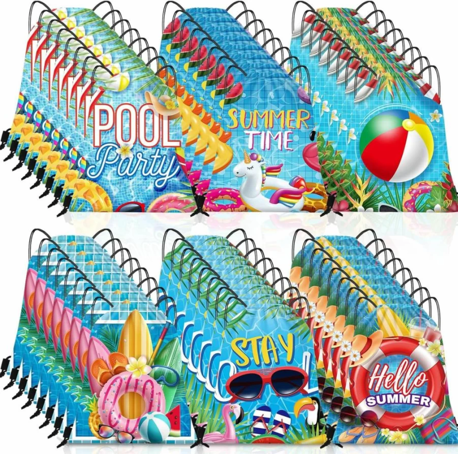 Kacctyen 24 Pack Waterproof Drawstring Bags for Beach Pool Party Supplies, Lightweight Mesh Backpack for Sports Gym Travel, Bulk Party Favors Gift Bags with Durable Strings (Assorted Colors)
