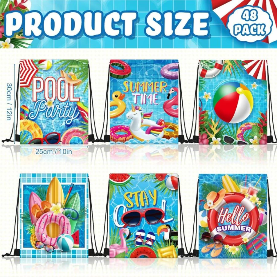 Kacctyen 24 Pack Waterproof Drawstring Bags for Beach Pool Party Supplies, Lightweight Mesh Backpack for Sports Gym Travel, Bulk Party Favors Gift Bags with Durable Strings (Assorted Colors)