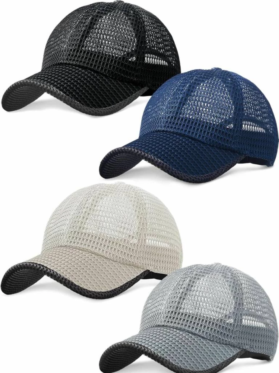 ROLVNHTV 4-Pack Breathable Mesh Baseball Caps for Men & Women - Summer Cooling, Quick-Dry Running Hats for Outdoor Sports