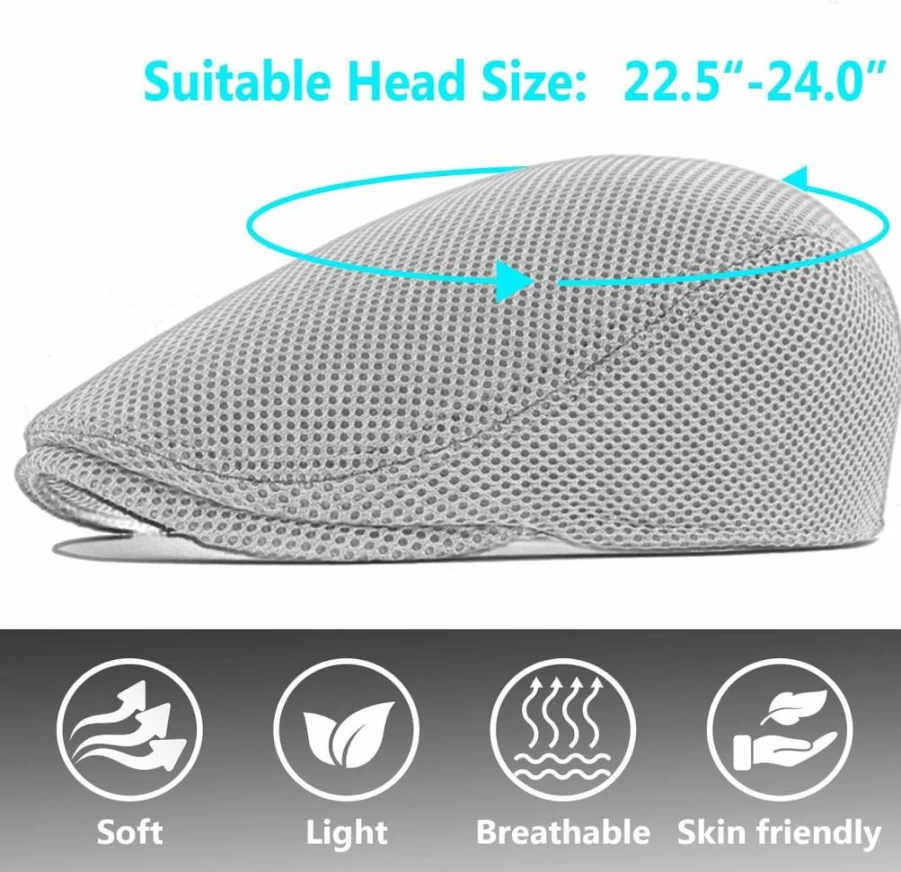 Meioro Men's Summer Breathable Mesh Flat Cap - Ivy Newsboy Beret, Gatsby Driving Hat for Full Head Coverage