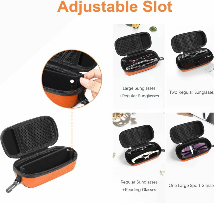 Bukere Hard Shell Dual Eyeglass Case - Adjustable EVA Travel Organizer for Glasses & Sunglasses, Men & Women