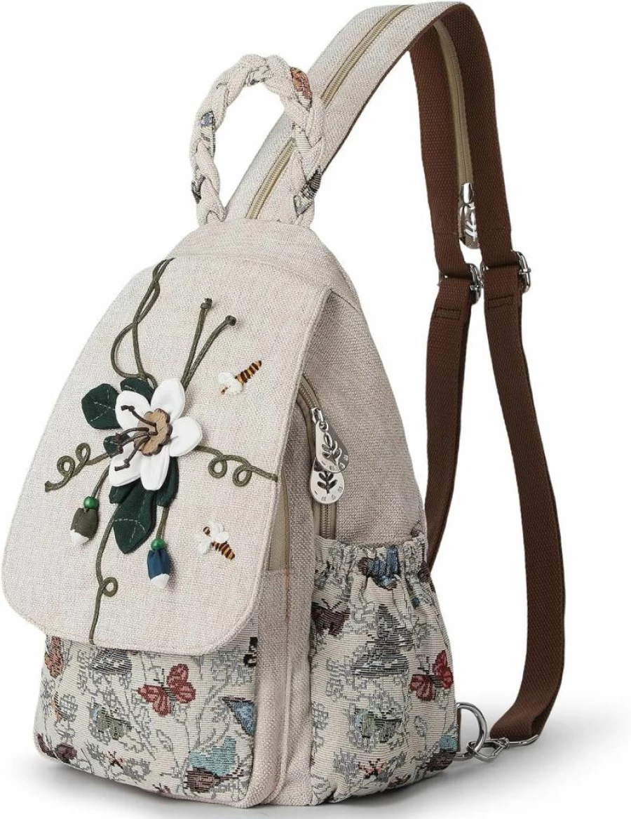 AULUDA Women's Green Marsh Canvas Sling Backpack - Convertible Shoulder Bag, Handcrafted Artisan Purse, Casual Day Pack for Girls