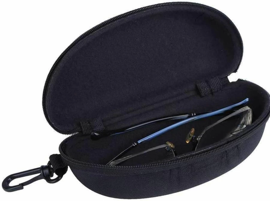 TraderPlus 3 Pack Black Hardshell Zippered Sunglasses Case with Hook for Men & Women - Durable Eyeglasses Storage Box