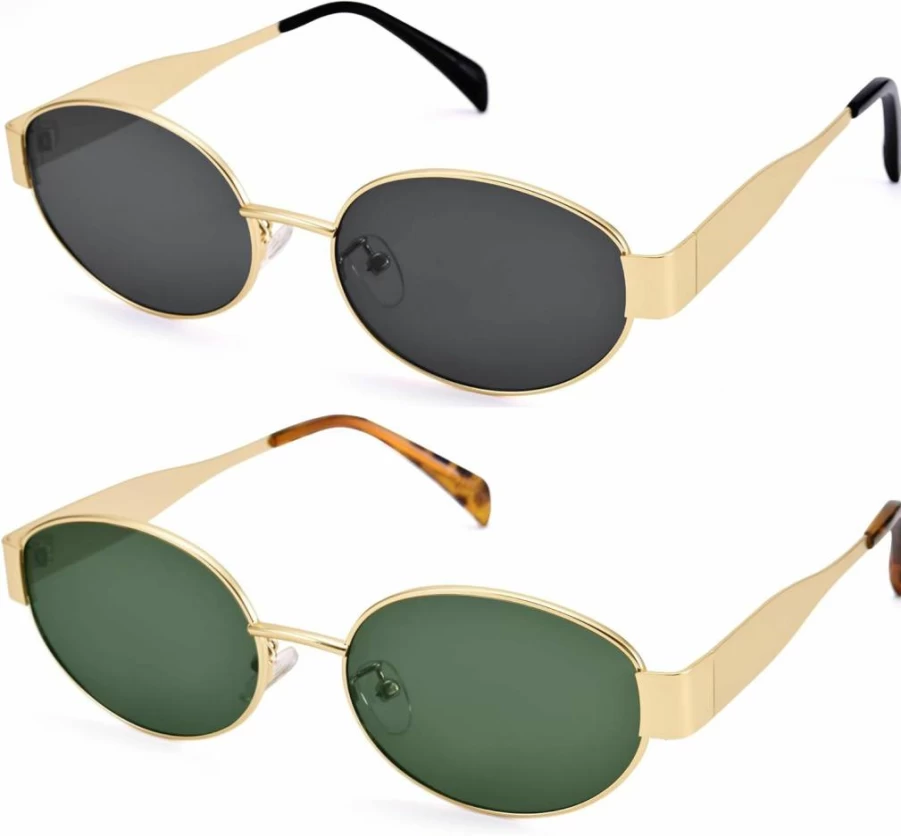 DIMENSIP Retro Oval Sunglasses for Women & Men - Trendy Gold Metal Frame Vintage Shades - UV Protection Fashion Sun Glasses