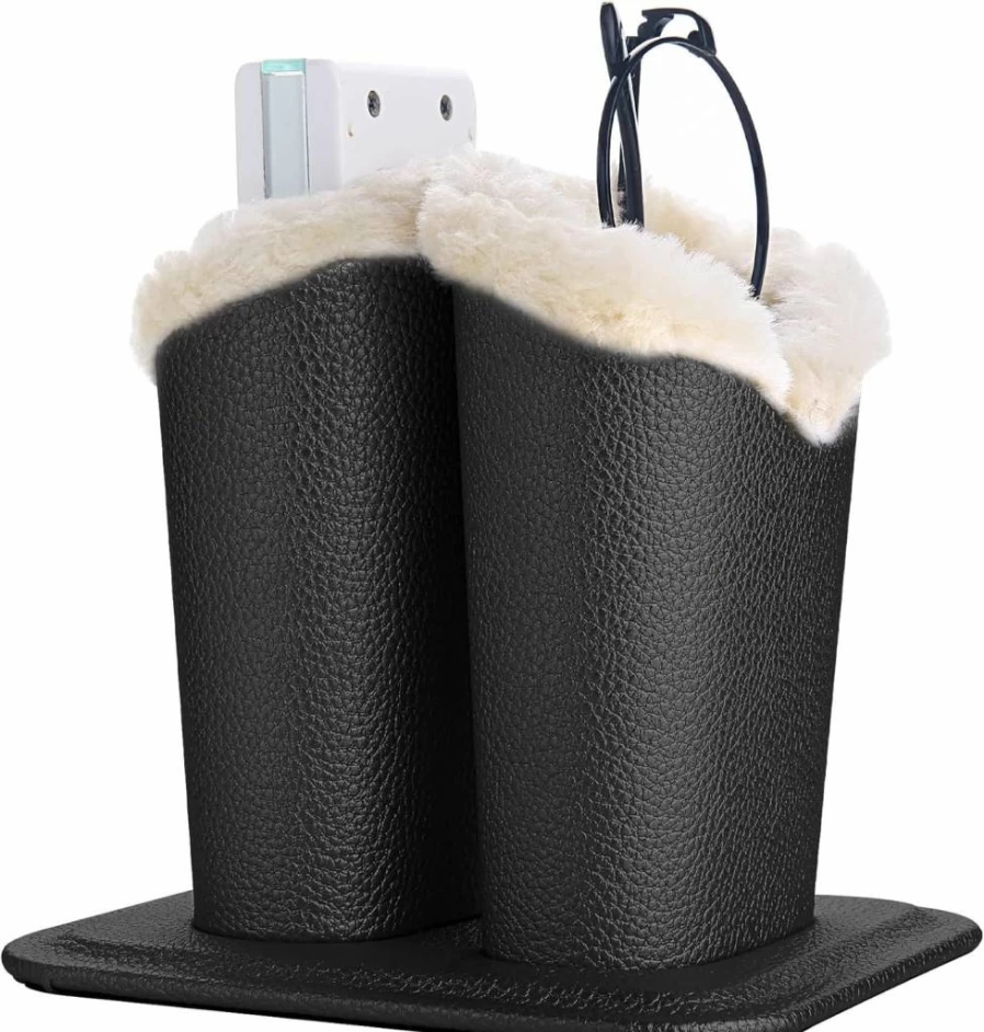 Siveit PU Leather Eyeglass Holder Stand - 2 Pack Black Eyewear Storage with Soft Plush Lining (2 Slots per Holder)