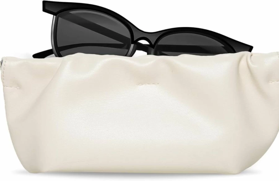COMF-PRO Premium Soft PU Leather Sunglasses Pouch - Portable Squeeze Top Eyewear Case Organizer for Glasses (2 Pack)