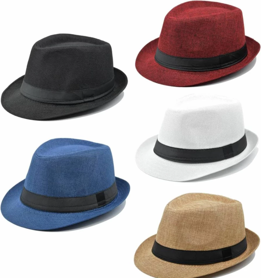 Gionforsy 5 Pack Classic 1920s Fedora Hats for Men & Women - Summer Short Brim Panama Beach Hats