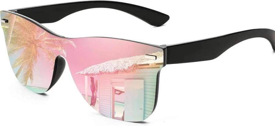 FEISEDY B4114 Rimless Mirrored Sunglasses - Trendy Reflective One Piece Lens Sun Glasses for Men & Women