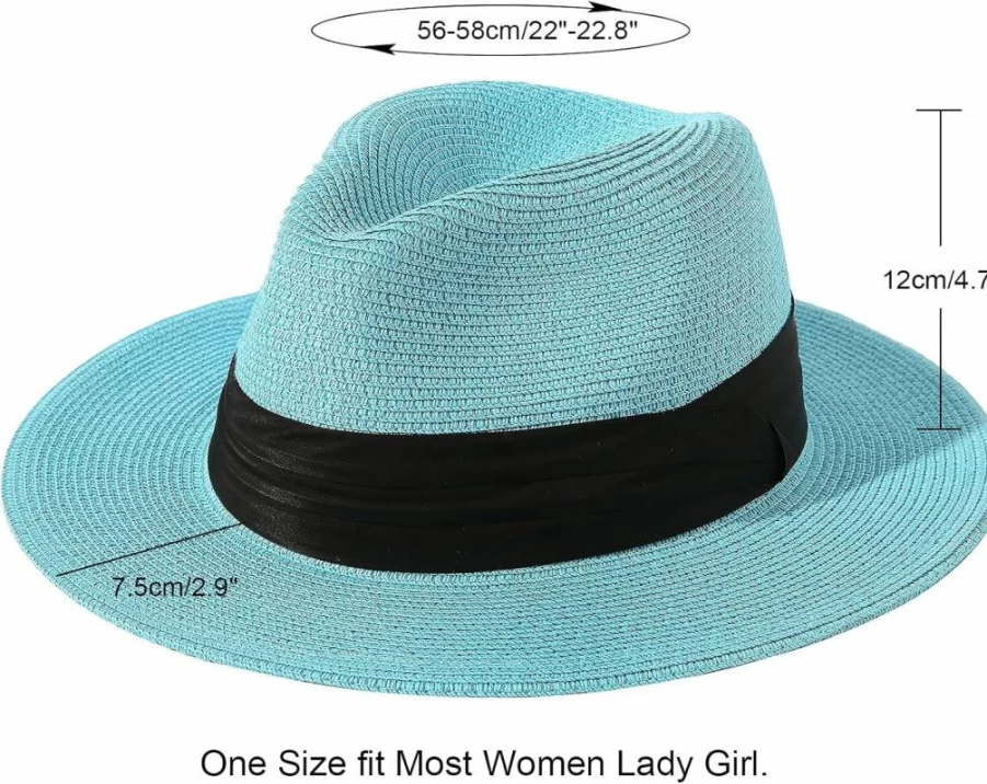 Lanzom Women's UPF50+ Wide Brim Rollable Panama Fedora Hat for Beach Sun Protection