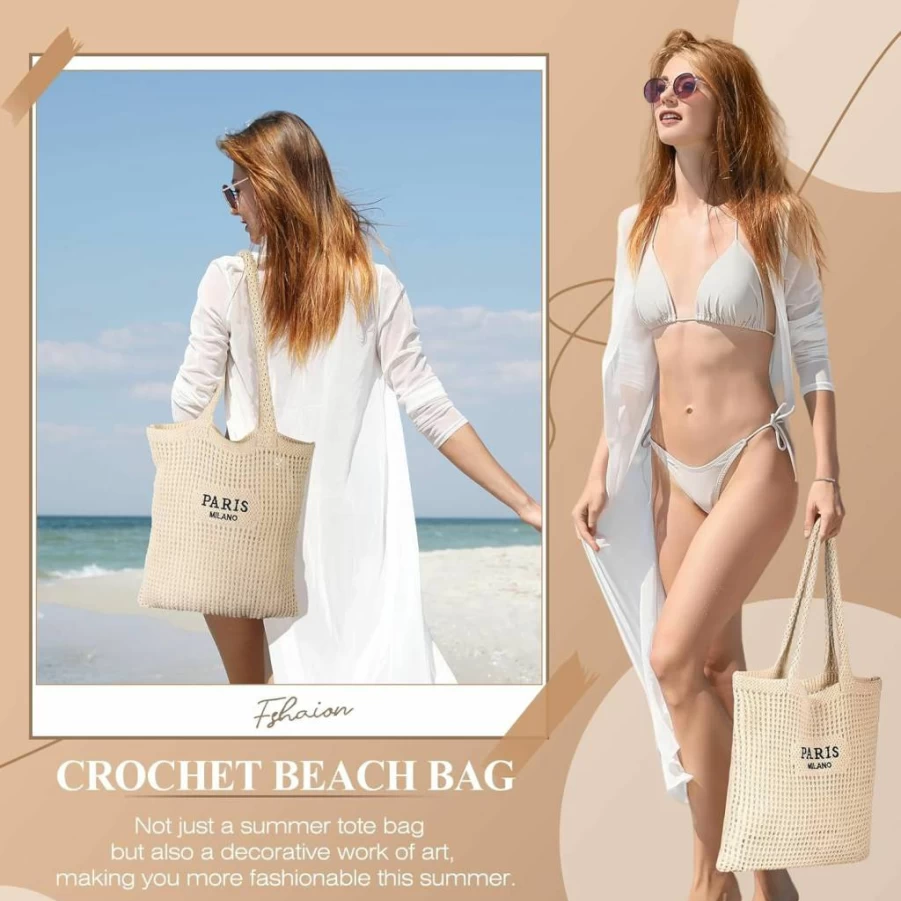 Trifabricy Woven Straw Beach Tote Bag for Women - Large Waterproof Woven Swim & Travel Bag