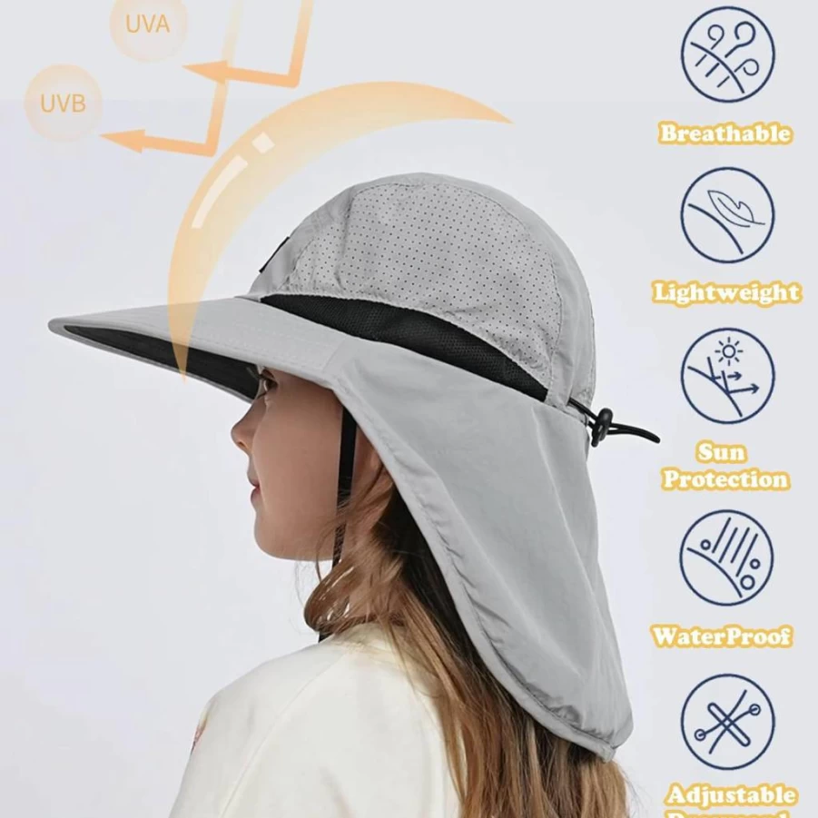 ZOORON UPF 50+ Kids Sun Hat with Neck Flap - Adjustable Quick Dry Beach Hat for Boys & Girls Ages 2-12, Outdoor Baby Sun Protection