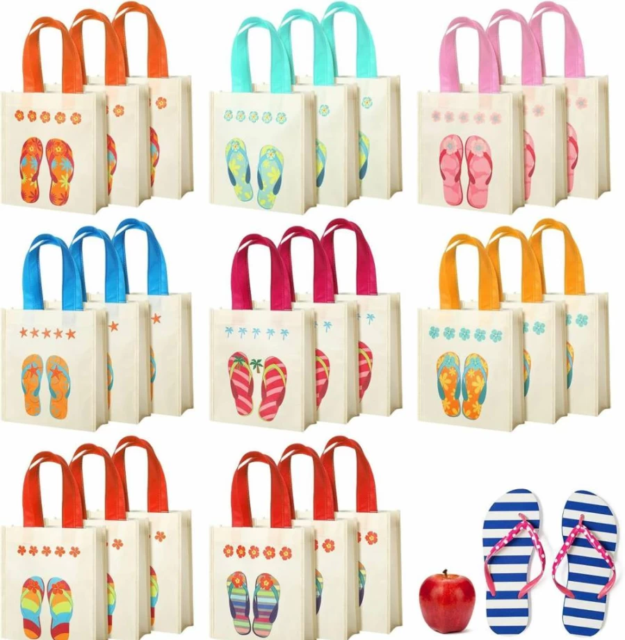 Kacctyen 24 Pack Reusable Beach Tote Bags for Kids - Summer Party Favors, Tropical Travel Bags, Pool Party Gifts Bulk, End of Year School Gifts