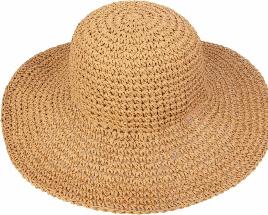 UTOWO Women's Floppy Straw Sun Hat - Foldable Beach Bucket Hat for Summer Travel, Crochet Wide Brim Medium Large Size