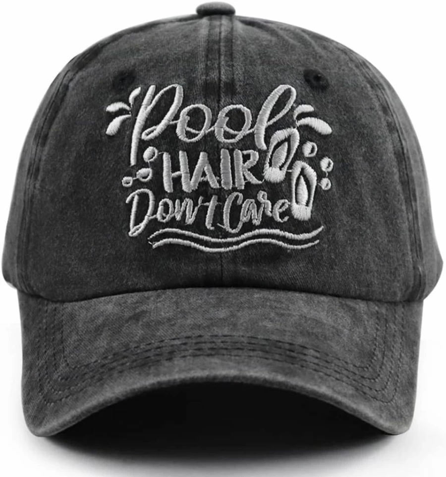 Gsspvii Funny Pool Hair Don't Care Hat - Adjustable Embroidered Baseball Cap for Women & Men, Summer Swim Decor