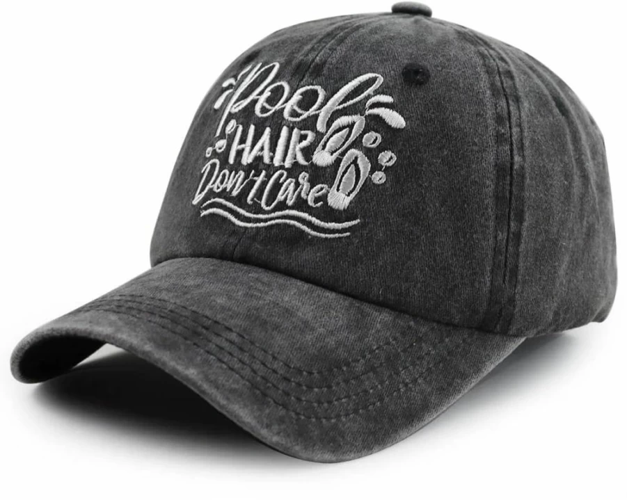 Gsspvii Funny Pool Hair Don't Care Hat - Adjustable Embroidered Baseball Cap for Women & Men, Summer Swim Decor