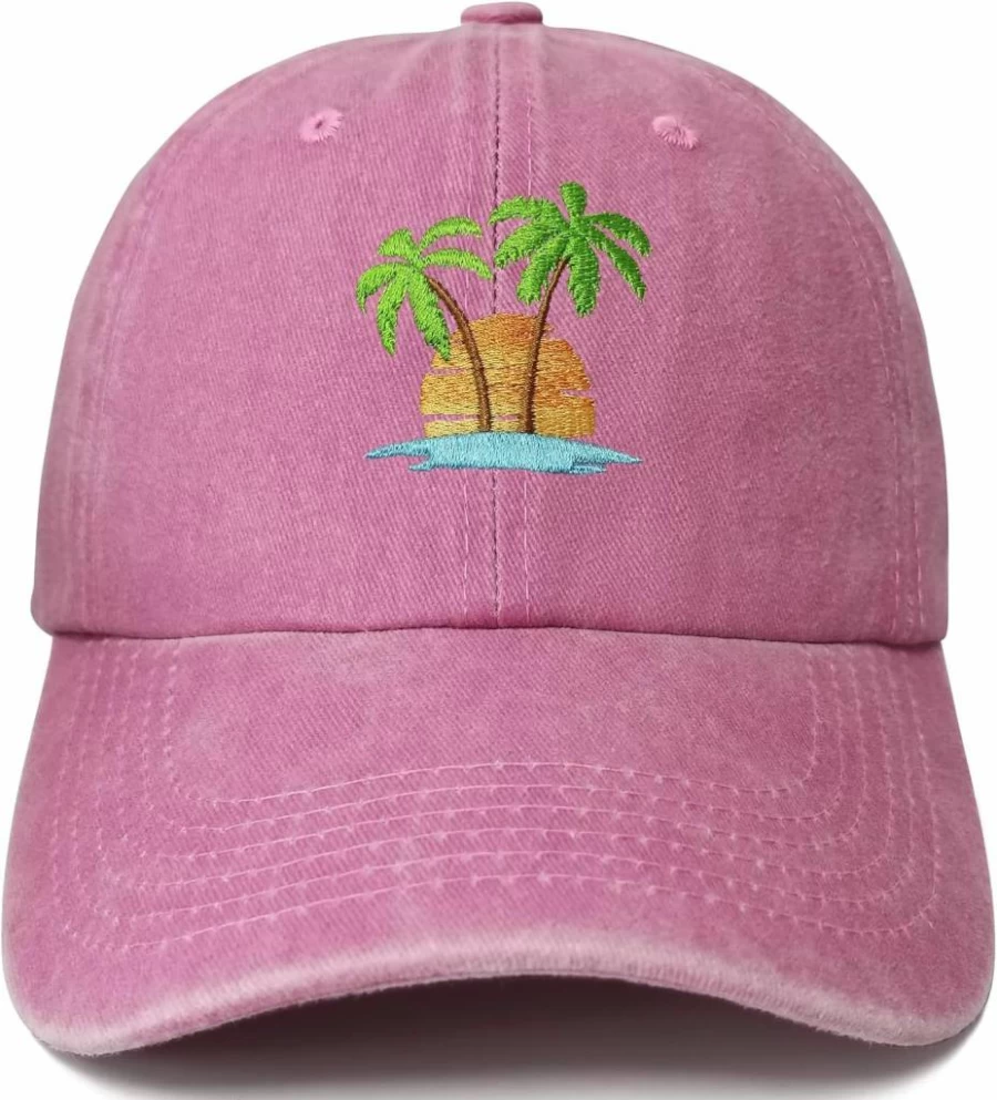 Hepandy Embroidered Palm Tree Summer Hats for Men and Women - Breathable Cotton Beach Sun Hat
