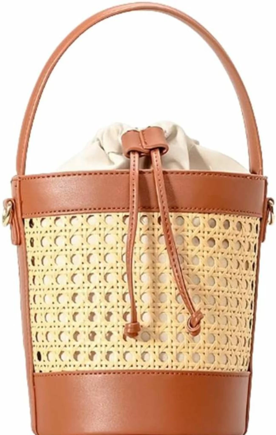 Upbull Women's Rattan Straw Beach Bag - Drawstring Crossbody Purse, PU Leather Summer Shoulder Tote & Cute Hobo Handbag for Women