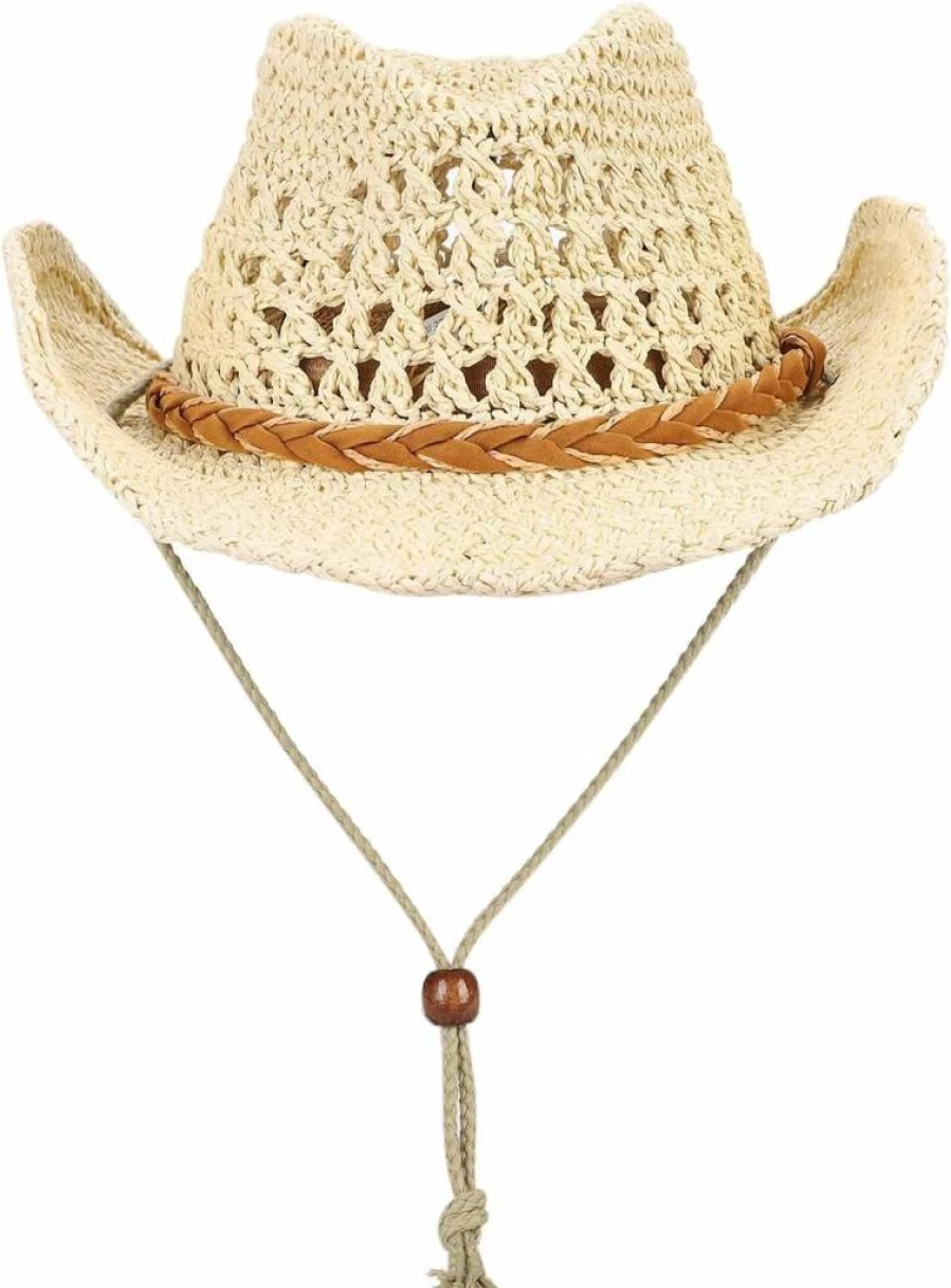 PENINSULA LOVE Western Cowboy Straw Hat – Wide Brim Summer Beach Sun Hat for Men & Women