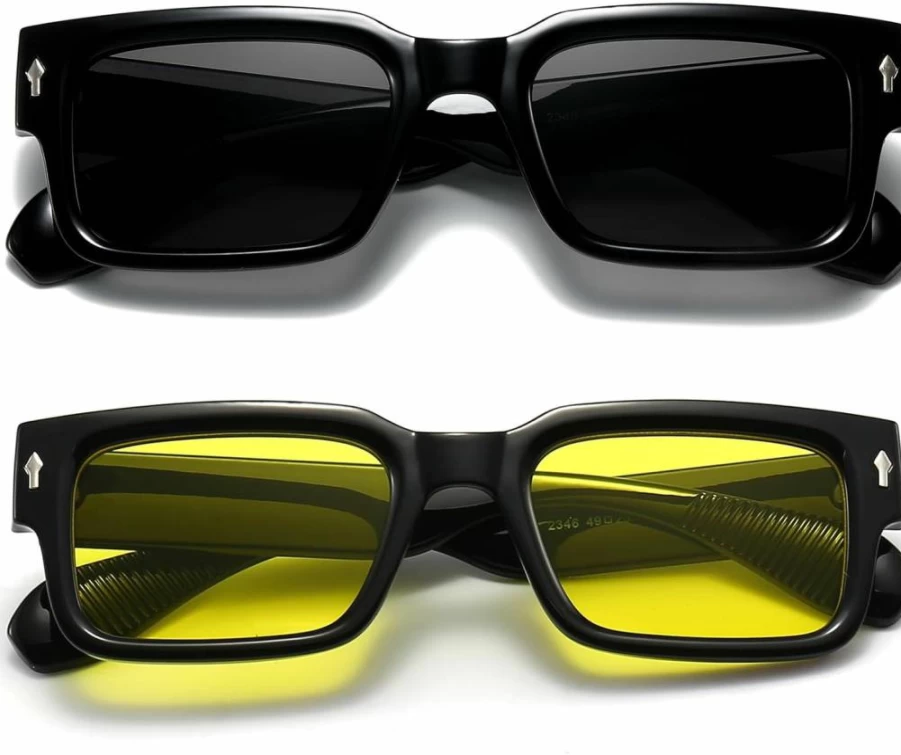 EYLRIM Square Frame Sunglasses for Women & Men - Trendy Chunky Rectangle UV400 Protection Sun Glasses Black Shades